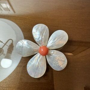 Vintage Mother of Pearl and Simulated Coral Flower Brooch